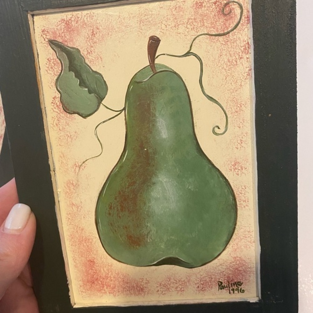 HAND PAINTED FRUIT & VEGETABLE TRIO HUNTER GREEN FRAMES WITH HANGER CLIP - Picture 6 of 11